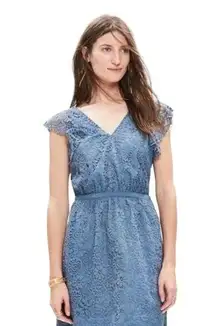 Madewell  Lace Flutter Sleeve Mini Dress Blue Sz 10 V-Neck Concert Guest Special