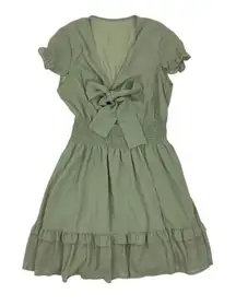 Women’s Ruffle‎ Dress Large Green Short Sleeve Front Tie