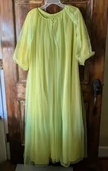 Vintage 1960's Nightgown & Peignoir Set - Lime Green and Yellow Nylon Chiffon