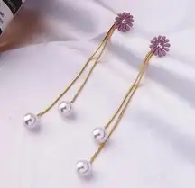 Daisy Flower Pearl Drop Stud Earrings