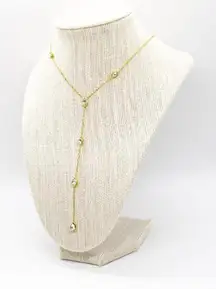 Gold Plated Crystal Teardrop Lariat Necklace