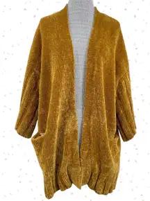 Gold Mustard Chenille Cardigan Soft Cozy Oversized Sweater Moth Anthro Size S