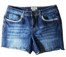 Earl Jean Blue Denim Shorts Size 10 Distressed Raw‎ Hem Contrast Stitching