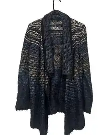 Nic & Zoe Navy Blue Multicolor Eyelash Wispy Waterfall Knit Cardigan Women Sz M