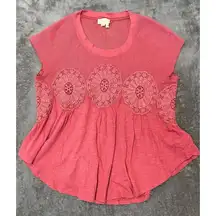 Anthropologie Meadow Rue Pink Mesh Lace Empire Waist Cap Sleeve Top‎ Shirt