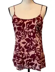 Brochu Walker Womens Maroon Pink Print Silk Tank Top Cami Sz S