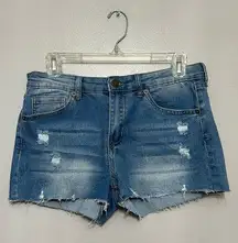 Abound Womens Cut-Off Shorts Blue Stretch Zip High Rise Denim Distressed 30 New