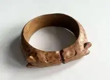 Hand Carved Wooden Bangle Bracelet Kissing Cheetahs African Safari Boho Artsy