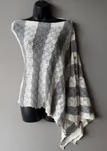 Anthropologie Moth sz One Size gray white‎ striped poncho linen knit top NWOT