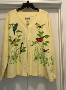 Women’s Size XXL 2X Yellow Terrycloth cardigan Birds Nature Outdoor Bird Watcher
