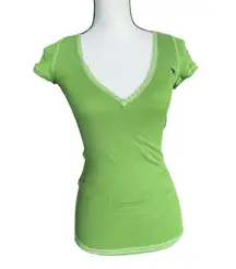 Abercrombie & Fitch Vintage Y2k Lime V-Neck Baby Doll Tee Size M