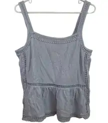 Point Sur Blue Grey Tank M Womens Eyelet Gauzy Sleeveless Career Boho Career