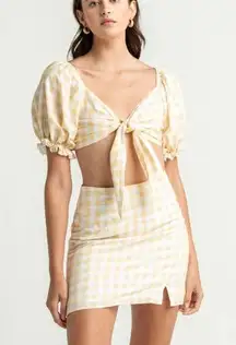 Charlie Holiday Sienna Mini Skirt Women's 4 Yellow White Gingham  NWT