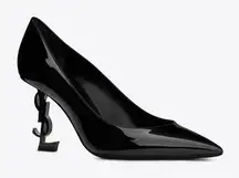 Saint Laurent Opyum 85 Patent YSL Stiletto Pointed Toe Pumps Heels Black 36.5