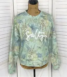 Body Glove Let’s Get Salty Tropical Print Shirt Green Small Crop Sweatshirt