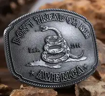 America Don't Tread On Me Gadsden Flag Snake Belt Buckle Antique Silver Tone