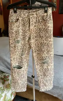 Style Rack Leopard Print Jeans Button Fly Size  Medium Raw Hem