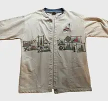 Vintage‎ Embroidered Cana Island Long Sleeve White Button Cardigan Large Coastal