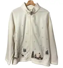 Vintage Croft & Barrow Embroidered Holiday Sweater Size 1X Full Zip Christmas