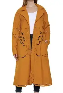 New Free People Susanna Cutwork Embroidered Lace Longline Duster Jacket XS