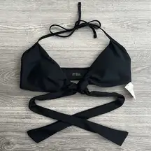 NWT AERIE Scoop Bikini Top Black Wrap Around Waist Tie Front Halter Medium