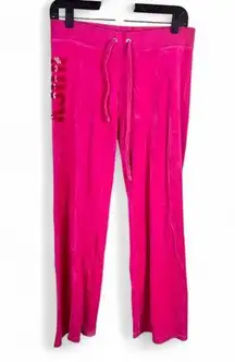 Juicy Couture Pink Velour Pants Sz S Sequin Logo Spellout Y2K * Flawed But Fab *