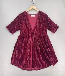 Natural Life  Dress Womens XS/S Burgundy Red Babydoll Velvet Minidress VNeck Boho