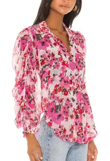 MISA LOS ANGELES Joanne Floral Ruched Sleeve Blouse Sz‎ XS