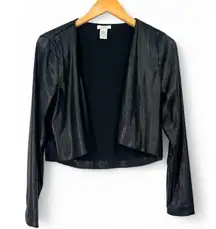 Vintage Cache  | S| Sequin Jacket Cardigan Cropped Matte Black Open Front Womens