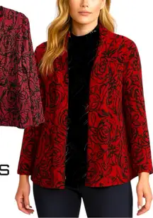 Chico's Travelers Red Rose Embroidered Blazer Jacket Size Large