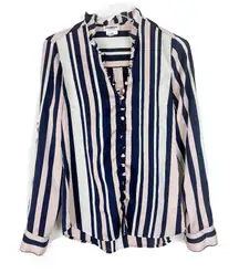 Express Vertical Striped Ruffle Collar Slim Portofino Shirt Size Small S GUC