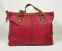 Vintage Y2K  Large Red Cowhide Leather Laptop Tote Bag