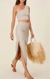 Reformation One Shoulder Crop Top Midi Skirt Set