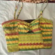 Silence + Noise Urban Outfitters Womens Crop Top M Green Yellow Blue Print