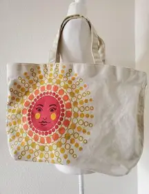 Bath & Body Works Canvas Tote Bag Sun Face Shine Burst 20"x14" Multicolor