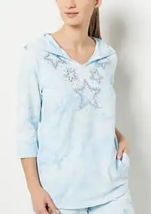 Quacker Factory Tie Dye Pullover Hoodie Sweatshirt Star Rhinestones Pockets