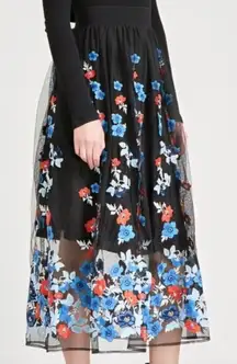 Maje Jamie Black Floral Embroidered Tulle Midi Skirt size 1 Small $395