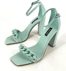 NWOT Nine West Womens Mindful Chain Square‎ Toe Heeled Sandals Mint Green Size 8