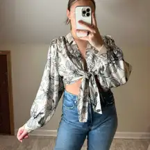 Saints & Hearts: Floral Black and White Front Tie Blouse