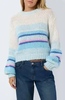 Noisy may Blue and White Striped Sweater