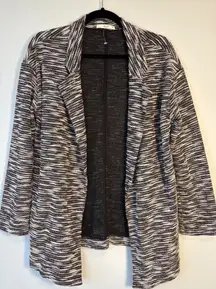 Le Lis Womens Black White Marled Knit Open Front Blazer Oversized Pockets Small