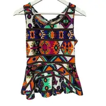 Y2K Peplum Going Out  Geometric Patterned Cut Out Back Top Medium DEB