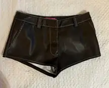 edikted brown leather mini shorts 