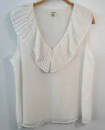 Max Studio White Pleated V-Neck Blouse