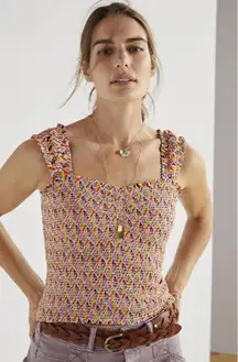 Maeve by Anthropologie Pink Smocked Wide Strap Tank Top - Size - XS