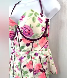 Betsey Johnson L Roses in Bloom Underwire Tankini Swim Top