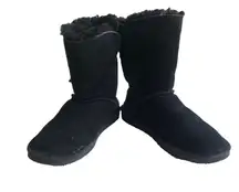 Abigail Black Suede Mid-Rise Sheepskin Wool Lined Pull On Boots