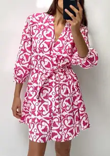 Zara Dress Pink White Print Belted Mini Size XL
