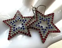 Patriotic red white and blue rhinestone star earrings