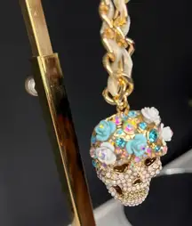 New Betsey Johnson Aurora Borealis Crystal Skull Day Of The Dead Necklace NWT‌